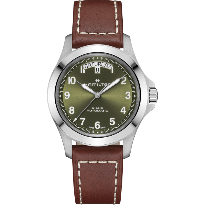 Hamilton Khaki Field King Auto Day-Date Green on leather strap