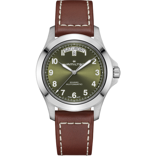 Hamilton Khaki Field King Auto Day-Date Green on leather strap