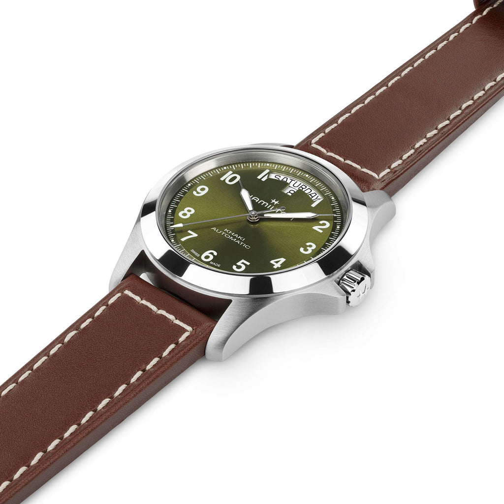 Hamilton Khaki Field King Auto Day-Date Green on leather strap