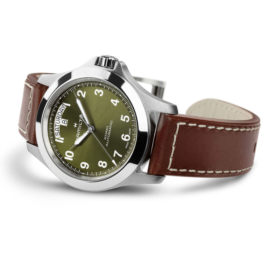 Hamilton Khaki Field King Auto Day-Date Green on leather strap