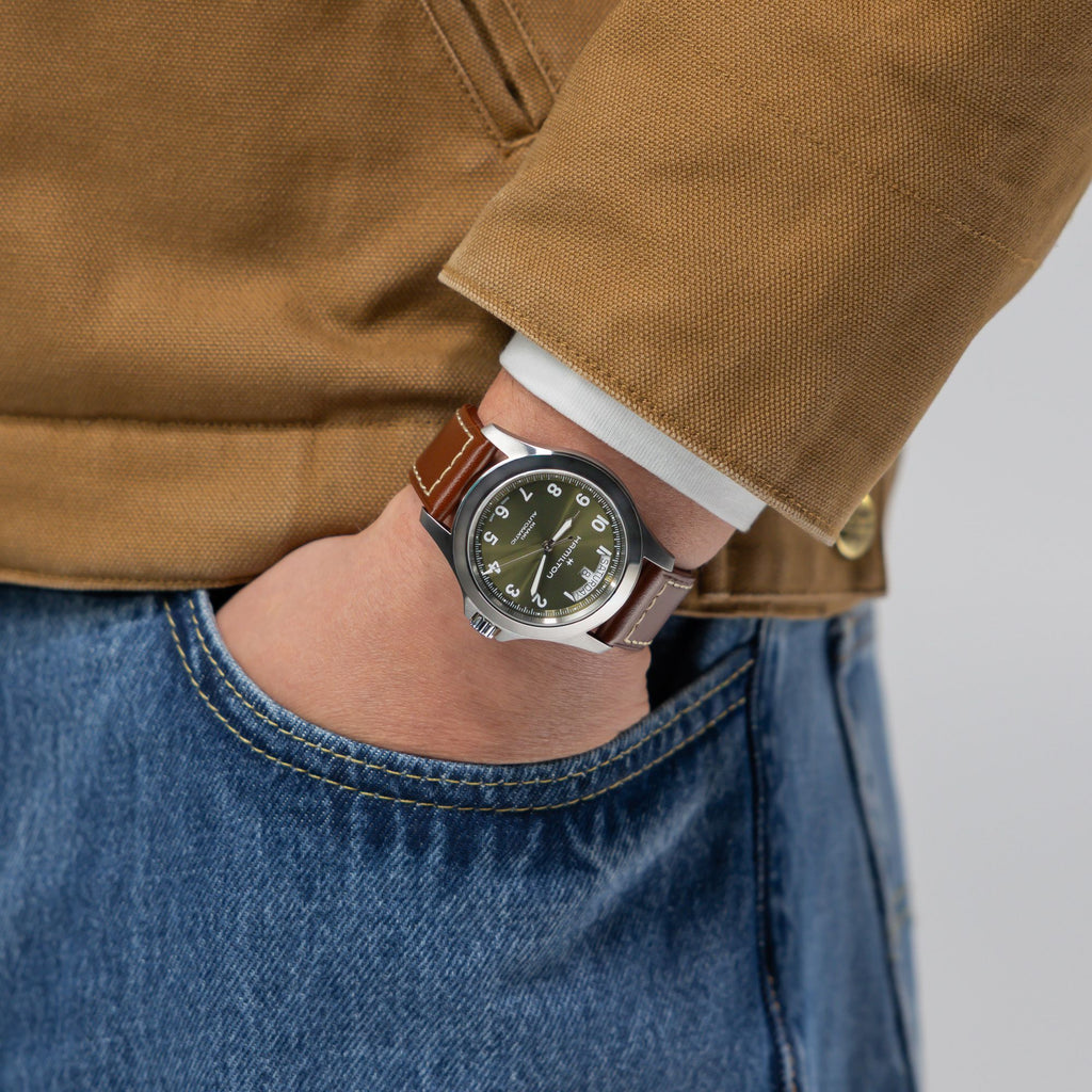 Hamilton Khaki Field King Auto Day-Date Green on leather strap