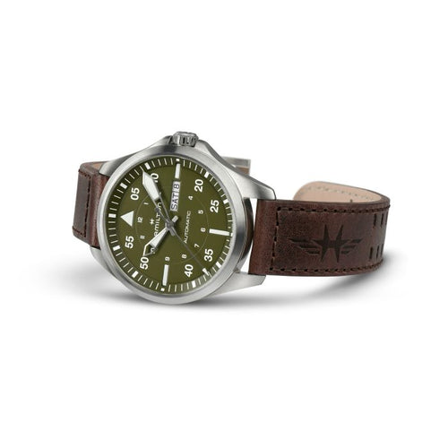 Hamilton Khaki Aviation Pilot Day Date Auto Green on Leather