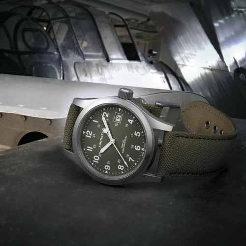 Hamilton Khaki Field Mechanical Green on Canvas Strap