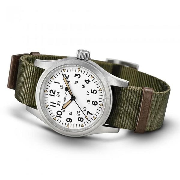 Hamilton khaki field white on sale dial