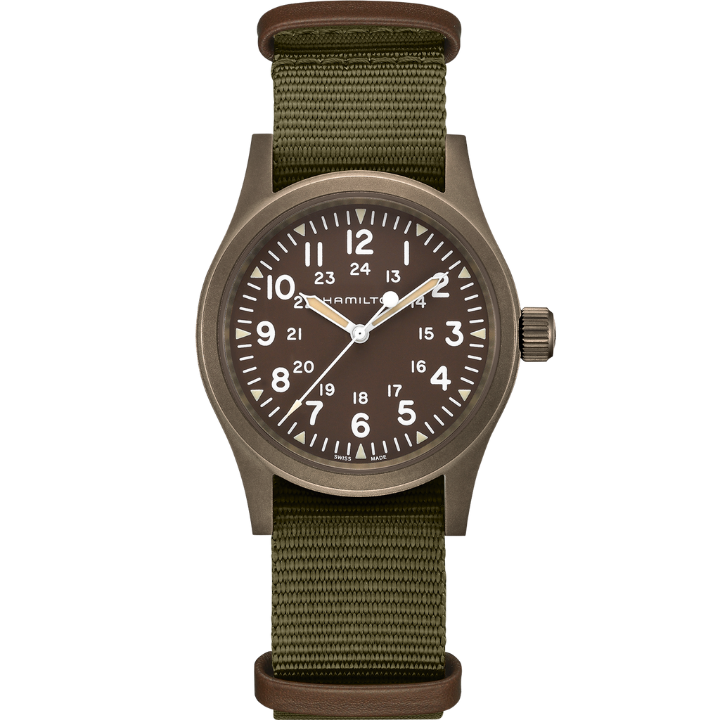 Hamilton Khaki Field Mechanical Earth coloured PVD on Green Canvas Strap