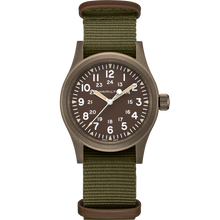 Load image into Gallery viewer, Hamilton Khaki Field Mechanical Earth coloured PVD on Green Canvas Strap