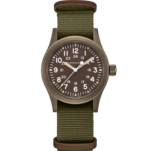 Hamilton Khaki Field Mechanical Earth coloured PVD on Green Canvas Strap