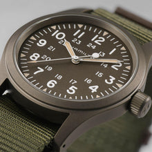 Load image into Gallery viewer, Hamilton Khaki Field Mechanical Earth coloured PVD on Green Canvas Strap