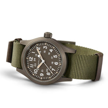 Load image into Gallery viewer, Hamilton Khaki Field Mechanical Earth coloured PVD on Green Canvas Strap