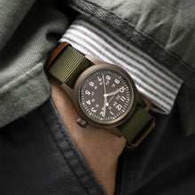 Load image into Gallery viewer, Hamilton Khaki Field Mechanical Earth coloured PVD on Green Canvas Strap