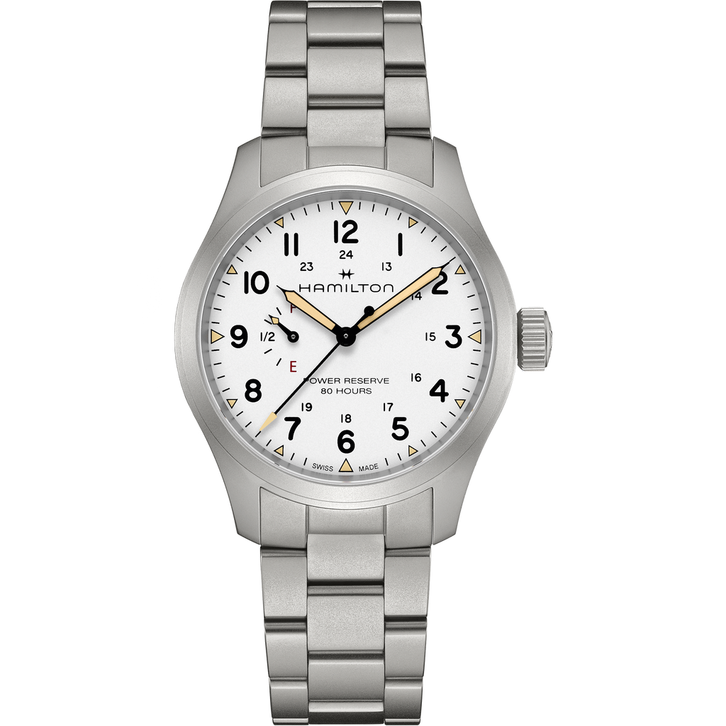 Hamilton Khaki Field Mechanical Power Reserve White on Bracelet 40mm