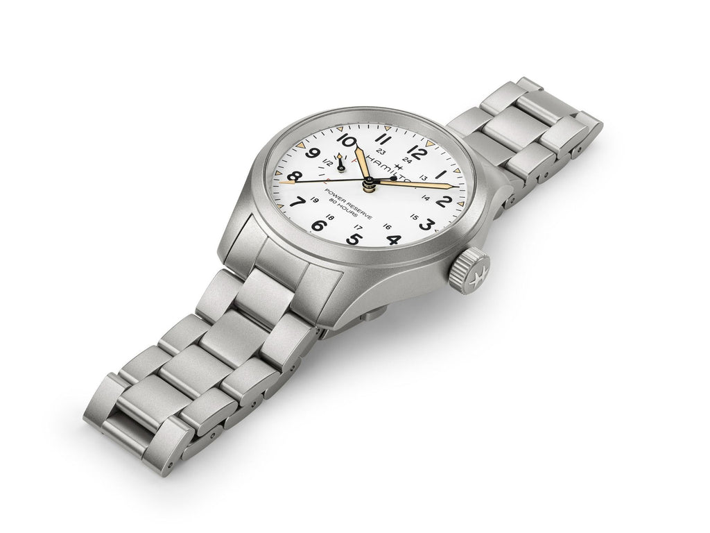 Hamilton Khaki Field Mechanical Power Reserve White on Bracelet 40mm