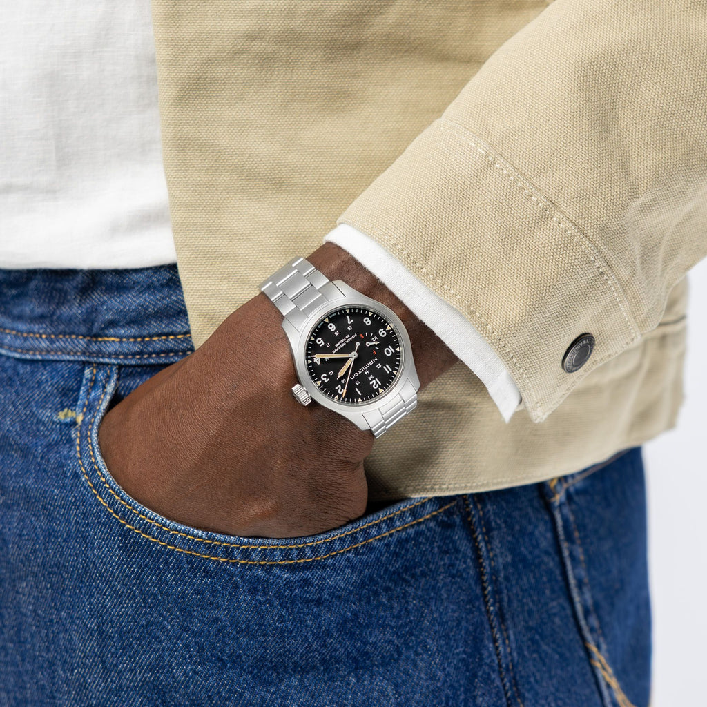 Hamilton Khaki Field Mechanical Power Reserve Black on Bracelet 40mm