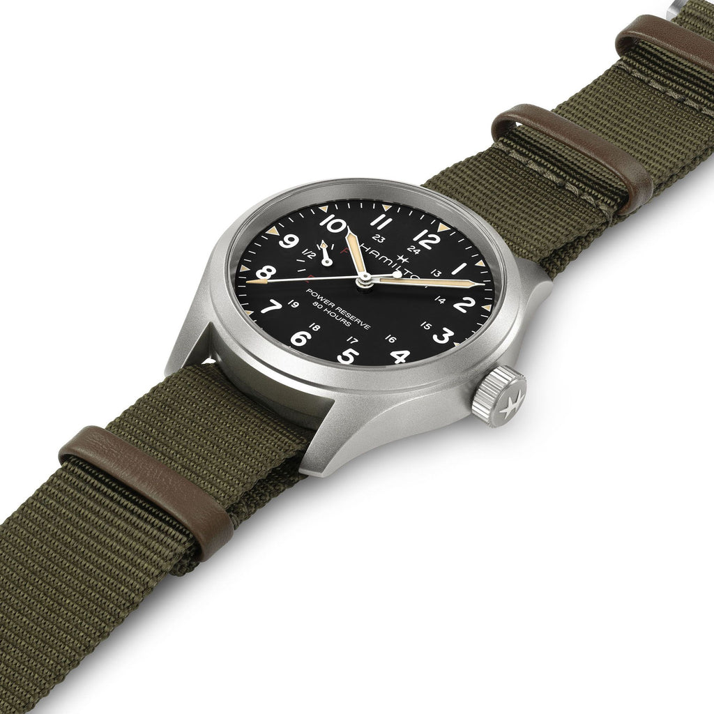 Hamilton Khaki Field Mechanical Power Reserve Black on Nato Textile Strap 40mm