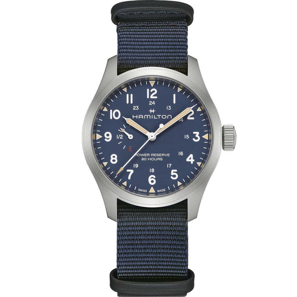 Hamilton Khaki Field Mechanical Power Reserve Blue on Nato Textile Strap 40mm