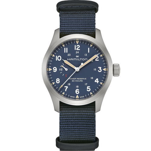 Hamilton Khaki Field Mechanical Power Reserve Blue on Nato Textile Strap 40mm