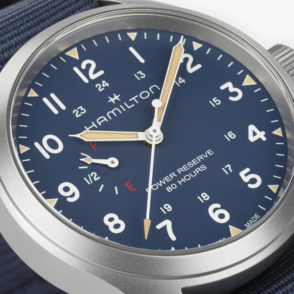 Hamilton Khaki Field Mechanical Power Reserve Blue on Nato Textile Strap 40mm
