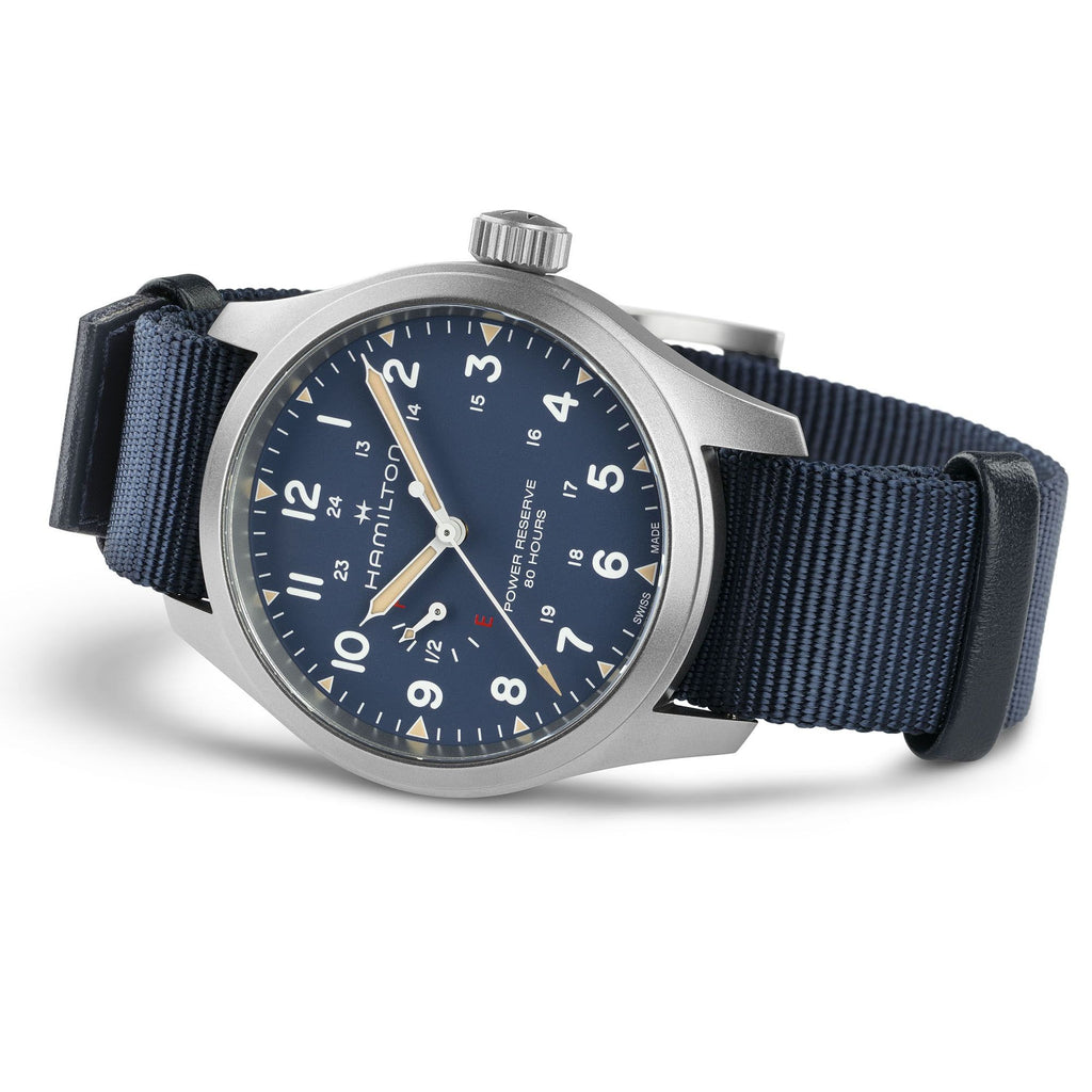 Hamilton Khaki Field Mechanical Power Reserve Blue on Nato Textile Strap 40mm