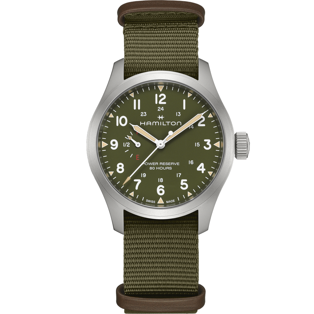 Hamilton Khaki Field Mechanical Power Reserve Green on Nato Textile Strap 40mm