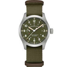 Load image into Gallery viewer, Hamilton Khaki Field Mechanical Power Reserve Green on Nato Textile Strap 40mm