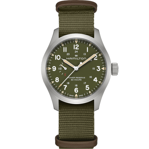 Hamilton Khaki Field Mechanical Power Reserve Green on Nato Textile Strap 40mm