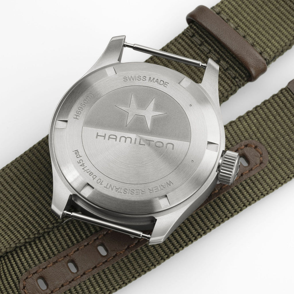Hamilton Khaki Field Mechanical Power Reserve Green on Nato Textile Strap 40mm