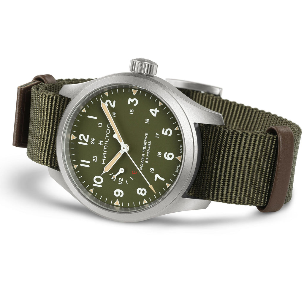 Hamilton Khaki Field Mechanical Power Reserve Green on Nato Textile Strap 40mm