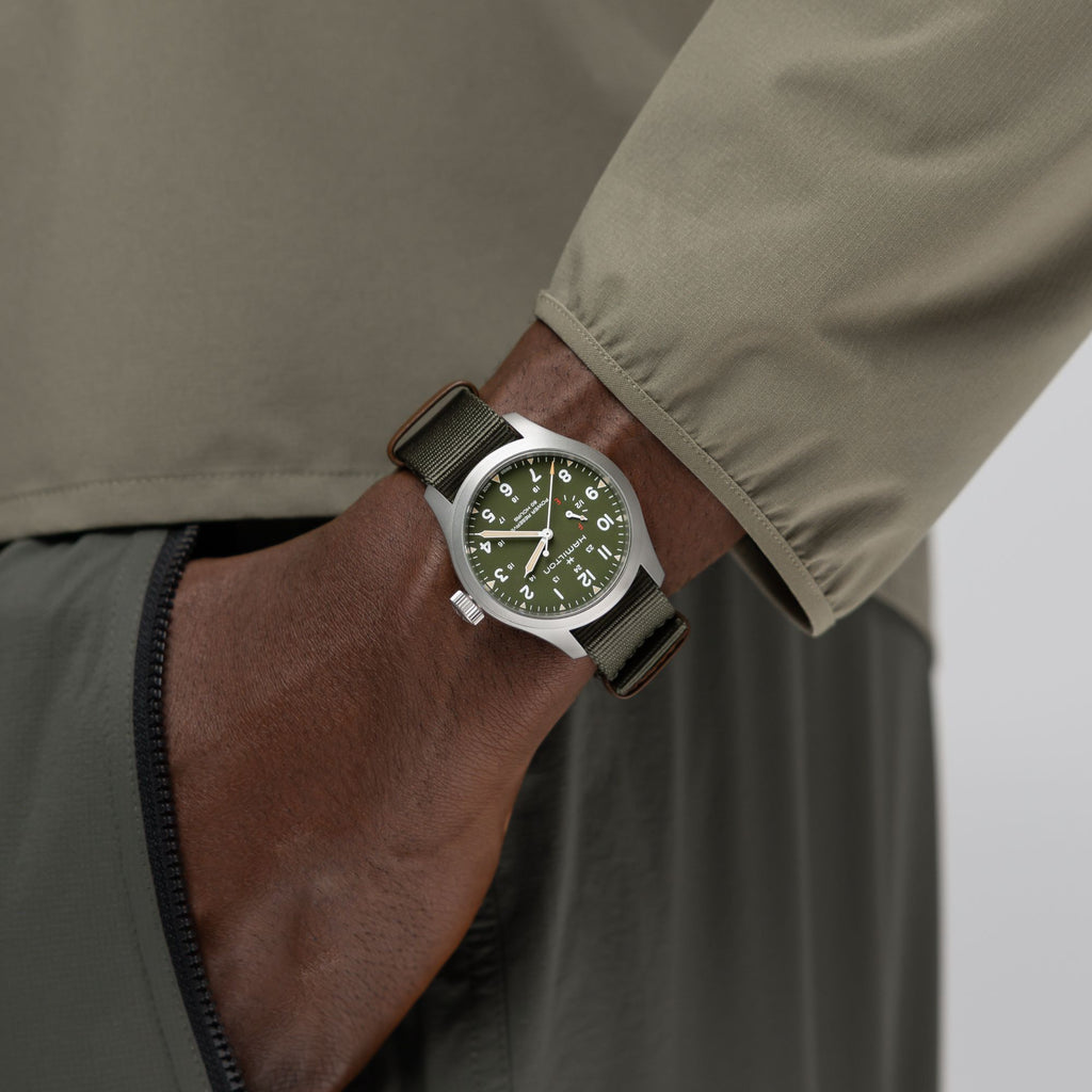 Hamilton Khaki Field Mechanical Power Reserve Green on Nato Textile Strap 40mm
