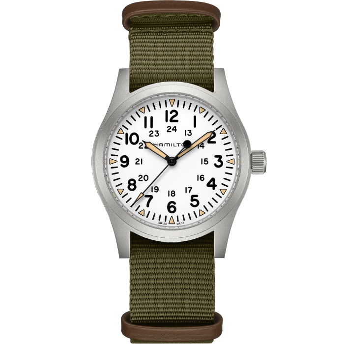 Hamilton Khaki Field Mechanical 42mm White Dial on Green Nato