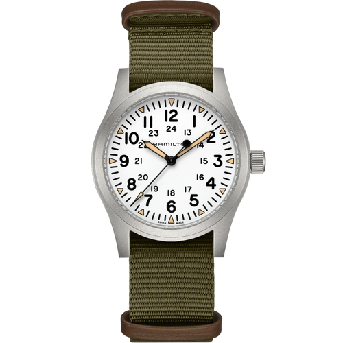 Hamilton Khaki Field Mechanical 42mm White Dial on Green Nato