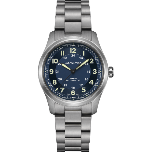 Hamilton Khaki Field Titanium Auto Blue on Bracelet 38mm