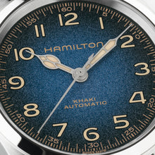 Load image into Gallery viewer, Hamilton Khaki Field Blue Murph 38mm on leather