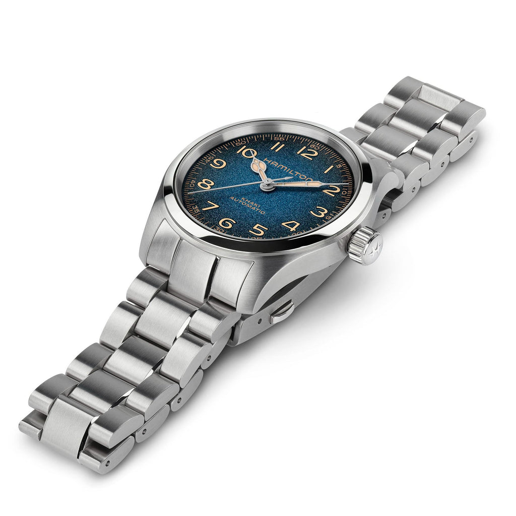 Hamilton Khaki Field Blue Murph 38mm on bracelet