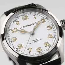 Load image into Gallery viewer, Hamilton Khaki Field White Murph 38mm on leather