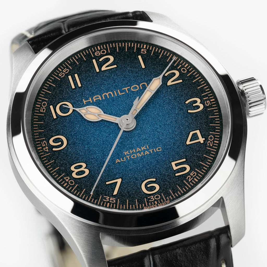 Hamilton Khaki Field Blue Murph 38mm on leather