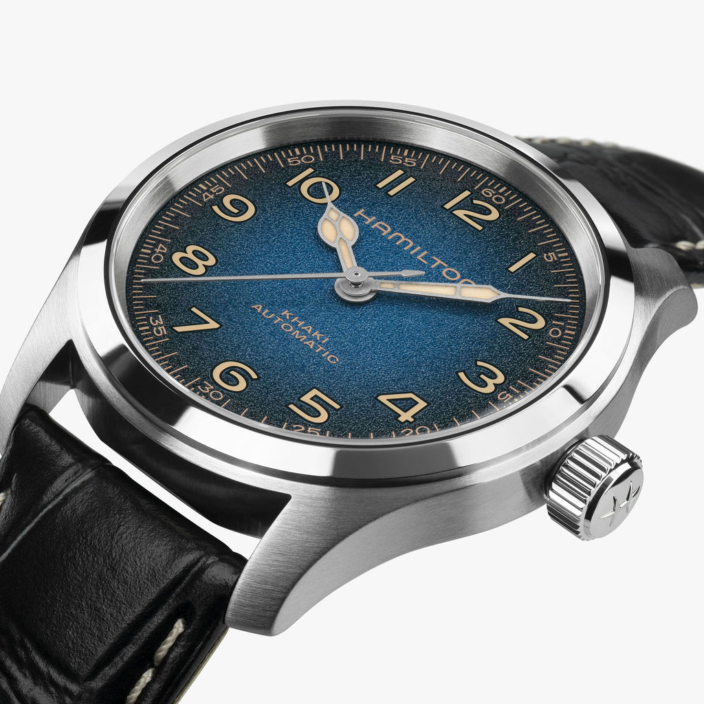 Hamilton Khaki Field Blue Murph 38mm on leather