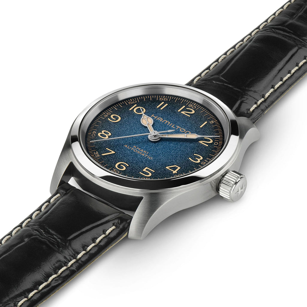 Hamilton Khaki Field Blue Murph 38mm on leather
