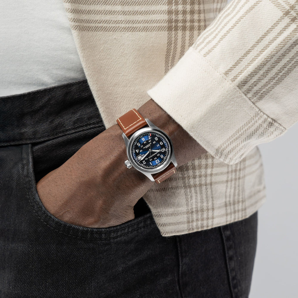 Hamilton Khaki Field Automatic 38mm Blue Dial on Brown Leather