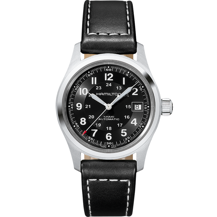 Hamilton Khaki Field Automatic 38mm on Black Leather