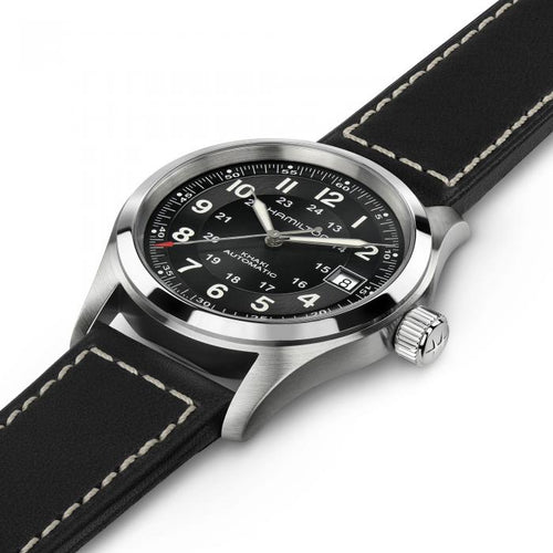 Hamilton Khaki Field Automatic 38mm on Black Leather