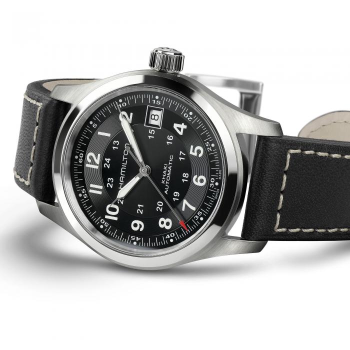 Hamilton Khaki Field Automatic 38mm on Black Leather