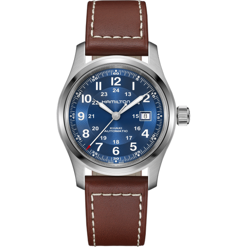 Hamilton Khaki Field Auto Blue 42mm on leather