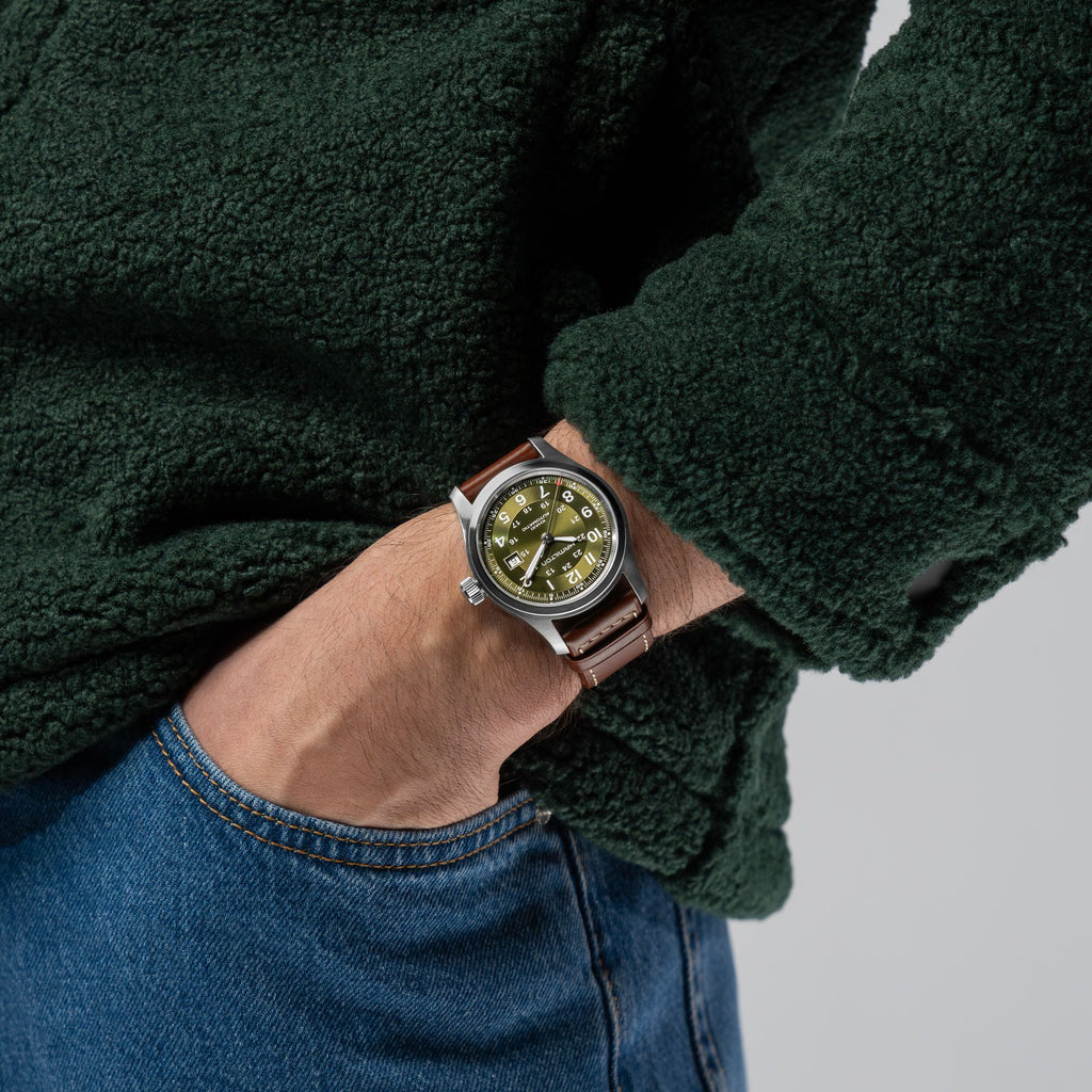 Hamilton Khaki Field Auto Green 42mm on leather