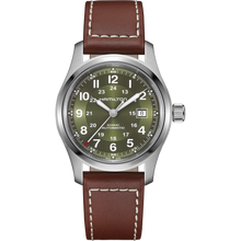 Load image into Gallery viewer, Hamilton Khaki Field Auto Green 42mm on leather