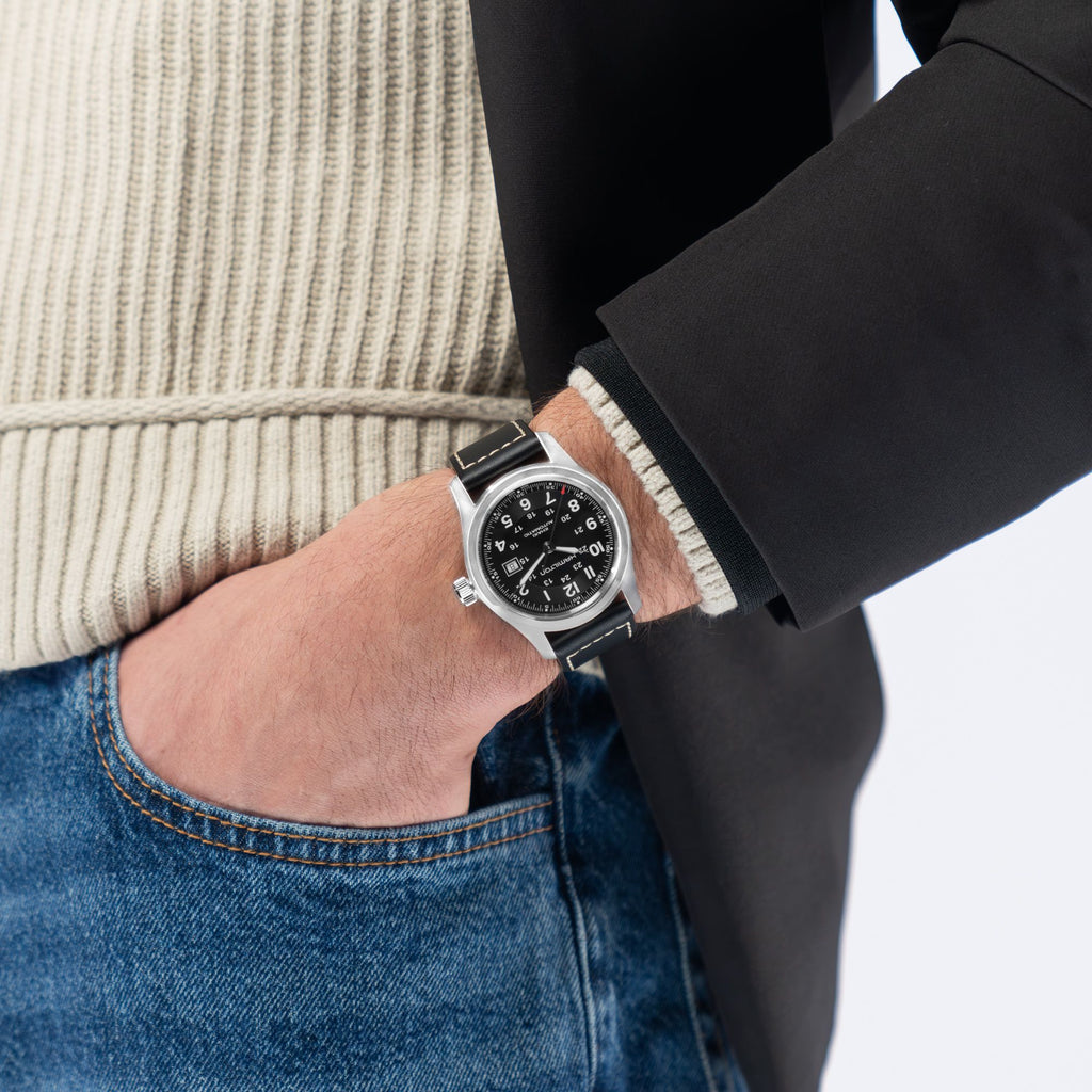 Hamilton Khaki Field Auto 42mm on Black Leather