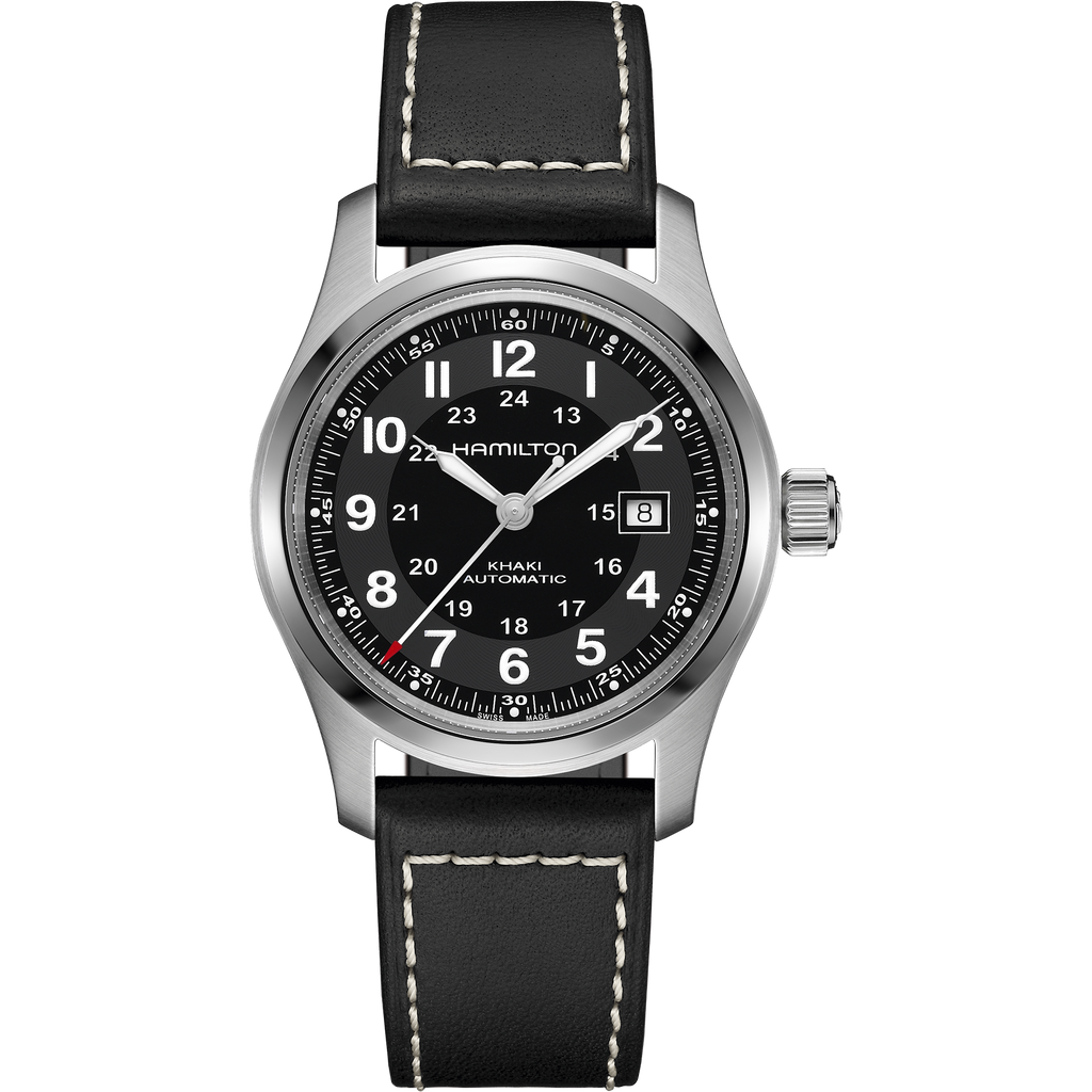 Hamilton Khaki Field Auto 42mm on Black Leather