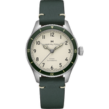 Hamilton Khaki Aviation Pilot Pioneer Auto White Dial on Green Bezel on leather