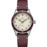 Hamilton Khaki Aviation Pilot Pioneer Auto White Dial on Red Bezel on leather