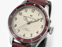 Load image into Gallery viewer, Hamilton Khaki Aviation Pilot Pioneer Auto White Dial on Red Bezel on leather