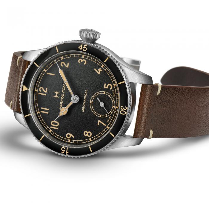 Hamilton Khaki Aviation Pilot Pioneer 43mm on leather